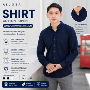 Kemeja Polos Pria Lengan Panjang Navy — ALJOSA