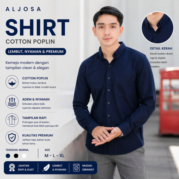 Kemeja Polos Pria Lengan Panjang Navy — ALJOSA