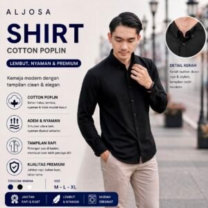 Kemeja Polos Pria Lengan Panjang Hitam — ALJOSA