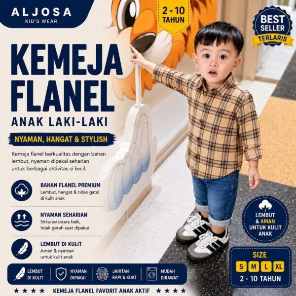 Kemeja Flanel Anak – Dark Cream