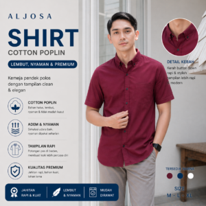 Kemeja Polos Pria Lengan Pendek Maroon — ALJOSA