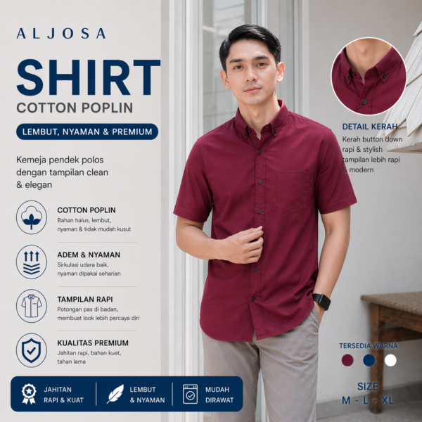 Kemeja Polos Pria Lengan Pendek Maroon — ALJOSA