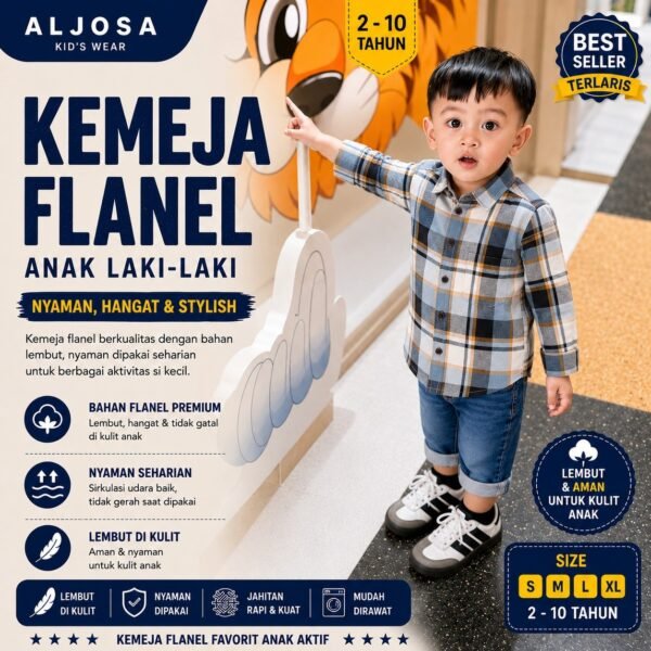 Kemeja Flanel Anak – Denim Black