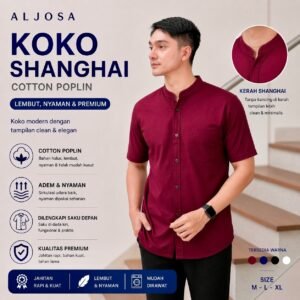 Kemeja Shanghai Pria Lengan Pendek Maroon — ALJOSA