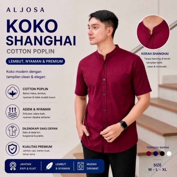 Kemeja Shanghai Pria Lengan Pendek Maroon — ALJOSA