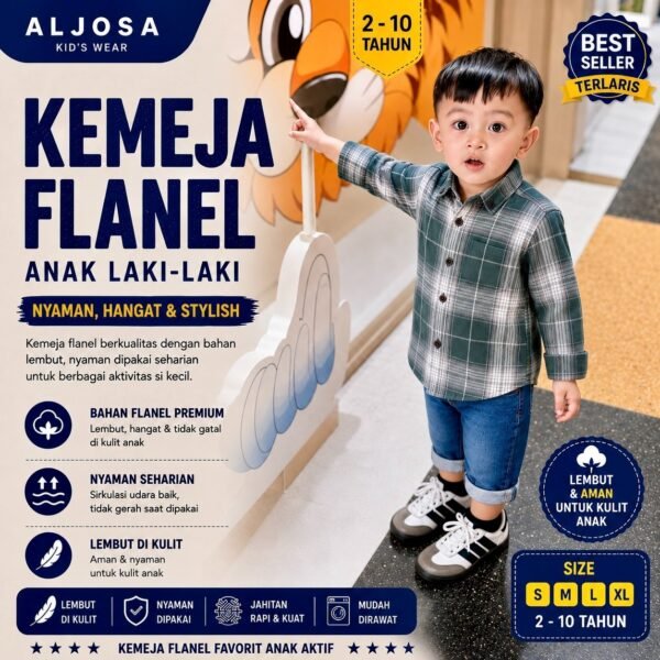 Kemeja Flanel Anak – Forest Green