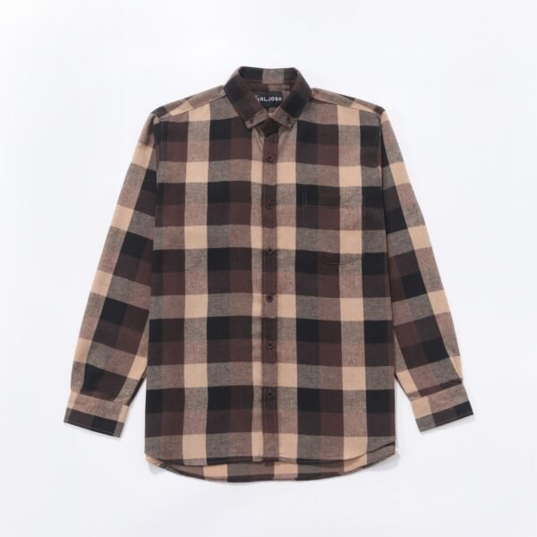 Kemeja Flanel Pria Lengan Panjang BF Cream Brown | ALJOSA