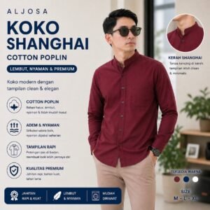 Kemeja Shanghai Pria Lengan Panjang Maroon — ALJOSA