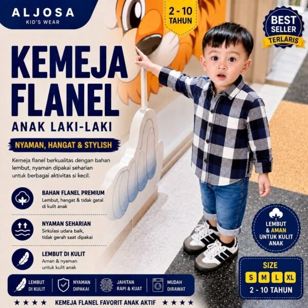 Kemeja Flanel Anak – BF Navy White