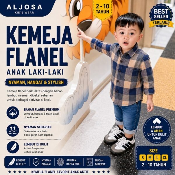 Kemeja Flanel Anak - Navy Cream