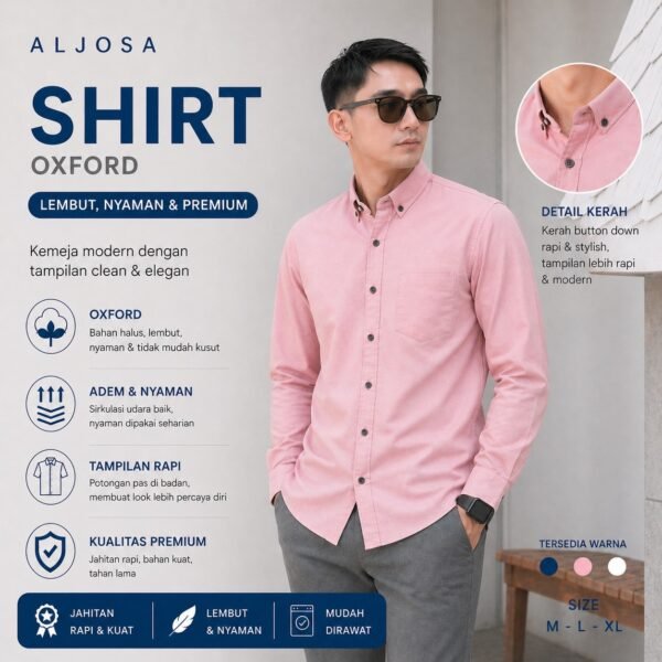 Kemeja Polos Pria Lengan Panjang Pink — ALJOSA