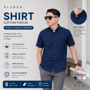 Kemeja Polos Pria Lengan Pendek Navy — ALJOSA