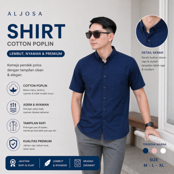 Kemeja Polos Pria Lengan Pendek Navy — ALJOSA