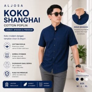 Kemeja Shanghai Pria Lengan Pendek Navy — ALJOSA