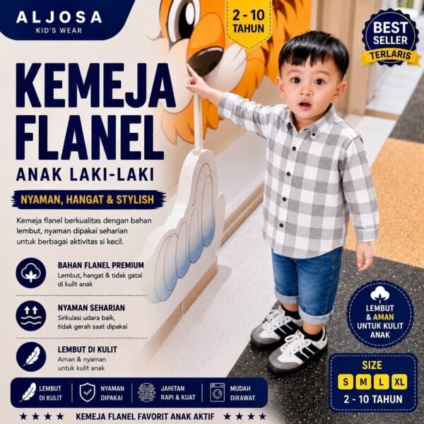 Kemeja Flanel Anak – BF White Grey