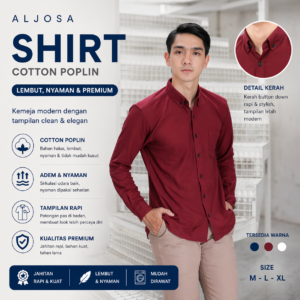 Kemeja Polos Pria Lengan Panjang Maroon — ALJOSA