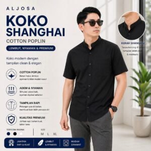 Kemeja Shanghai Pria Lengan Pendek Hitam — ALJOSA