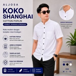 Kemeja Shanghai Pria Lengan Pendek Putih — ALJOSA