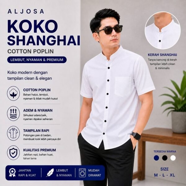 Kemeja Shanghai Pria Lengan Pendek Putih — ALJOSA