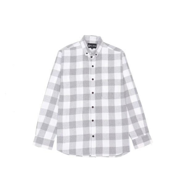 Kemeja Flanel Pria Lengan Panjang BF White Grey | ALJOSA