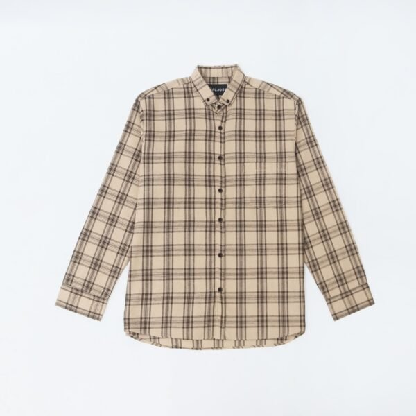 Kemeja Flanel Pria Lengan Panjang Dark Cream | ALJOSA