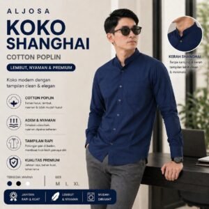 Kemeja Shanghai Pria Lengan Panjang Navy — ALJOSA
