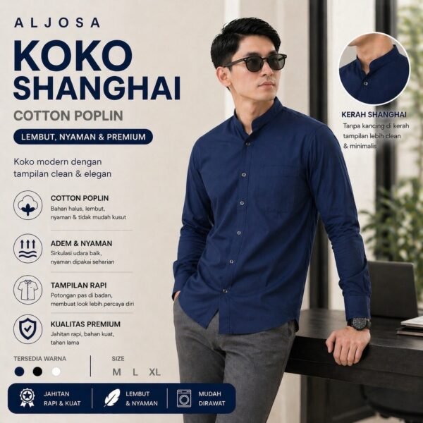 Kemeja Shanghai Pria Lengan Panjang Navy — ALJOSA