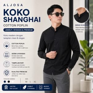Kemeja Shanghai Pria Lengan Panjang Hitam — ALJOSA
