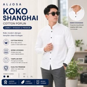 Kemeja Shanghai Pria Lengan Panjang Putih — ALJOSA