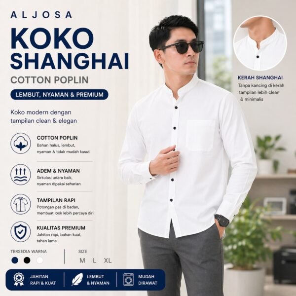 Kemeja Shanghai Pria Lengan Panjang Putih — ALJOSA
