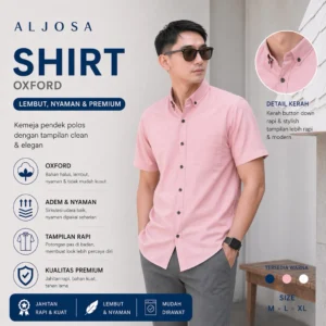 Kemeja Polos Pria Lengan Pendek Pink — ALJOSA